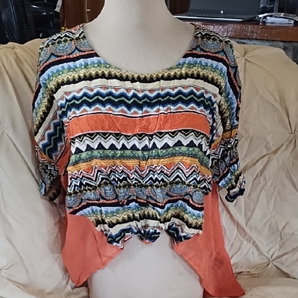 Very J Multicolor Zigzag Sheer Blouse